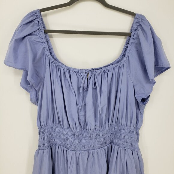 Universal Thread Smocked Waist Midi Dress 2X Short Flutter Sleeves Light Blue - Picture 2 of 11